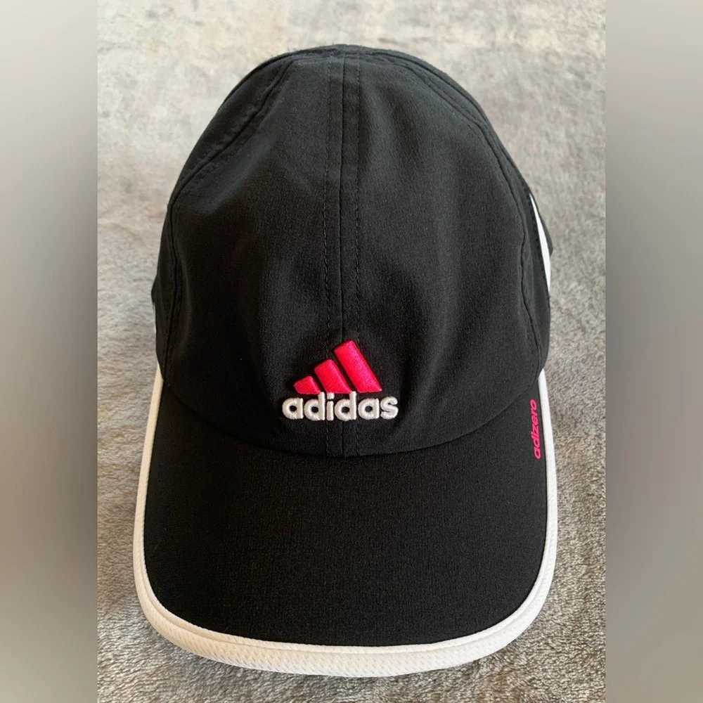 adidas Ball Cap with Pink and White Logo and White Piping. Adjustable.